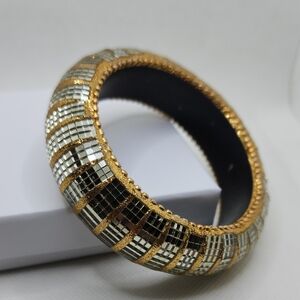 Beautiful 2 Tone Goldtone/Silvertone Mirror Mosaic Bangle